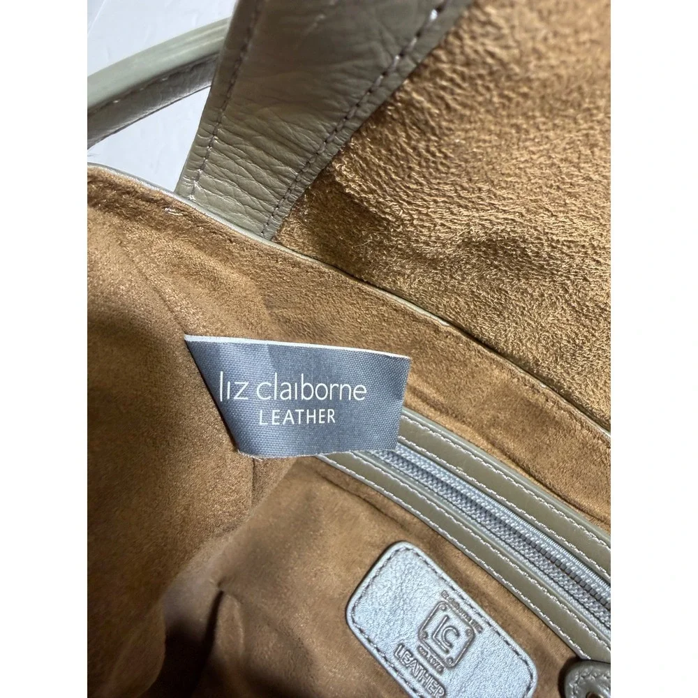 Liz Claiborne Metallic Olive Green Genuine‎ Leather Shoulder Bag Flap Handbag